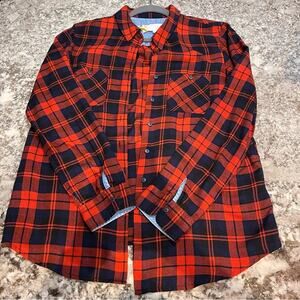 BCBG Women’s Plaid Flannel Button Down| large | Red and Black